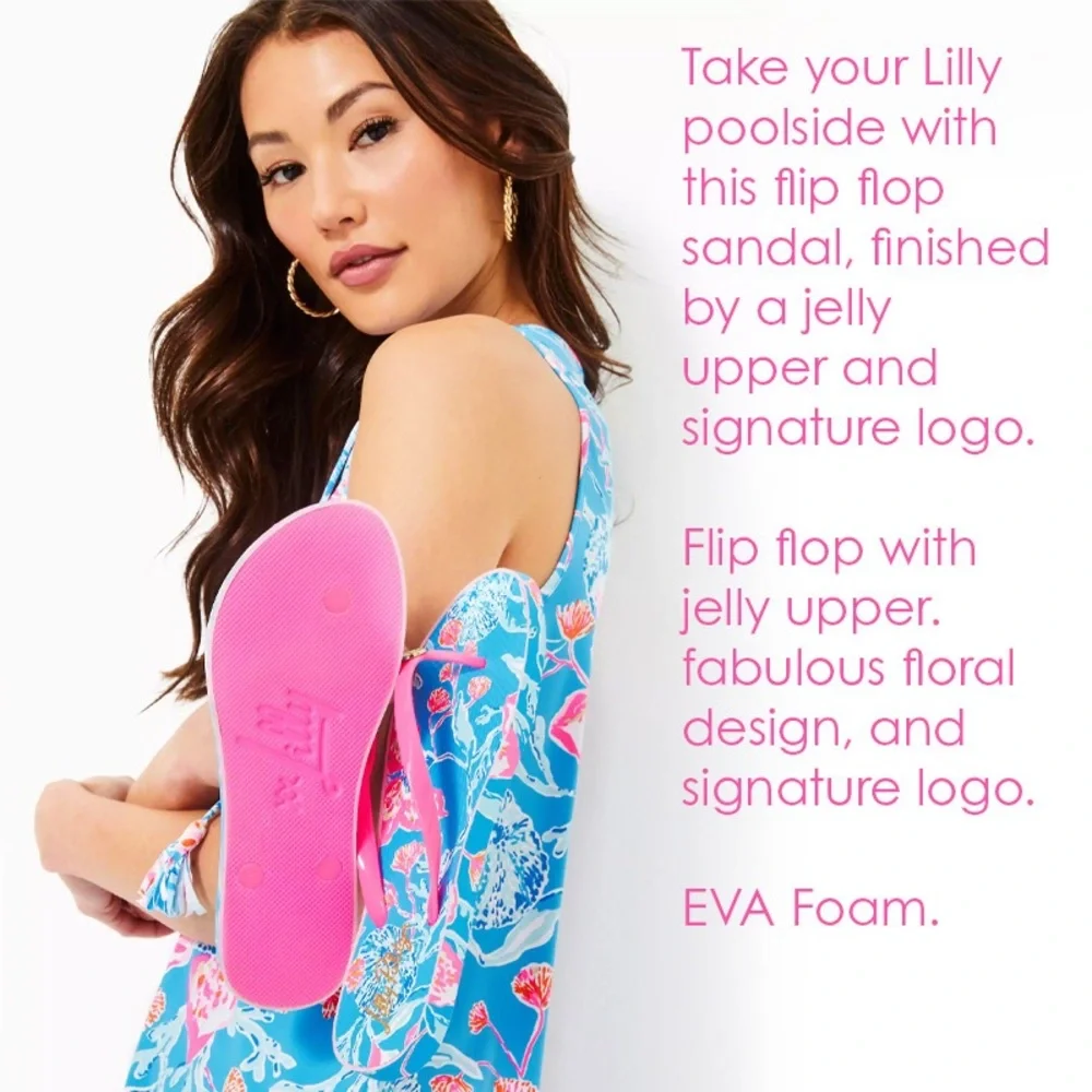 Lilly Pulitzer Bahamian Rhapsody Pink and Blue Flip Flops - Picture 2 of 9
